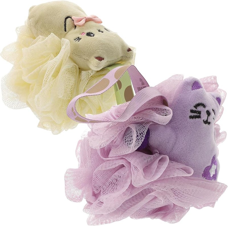 Cartoon Shower Loofah Sponge 2 Pack Purple Green Soft Exfoliating Body Scrubber - Image 1